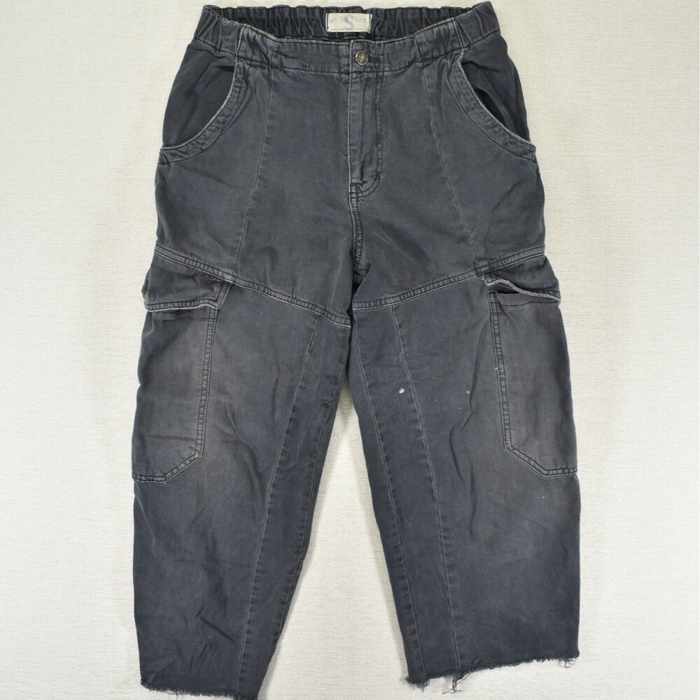 We The Free People Baggy Cargo Cropped Pants Small Black Raw Hem Wide Leg